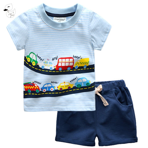 Cartoon Car T-shirts+Pants Clothes Set for Baby Boys